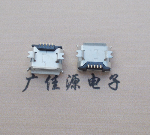 盐城Micro USB 5PIN接口,B型垫高0.9mm鱼叉脚贴片雾锡卷边